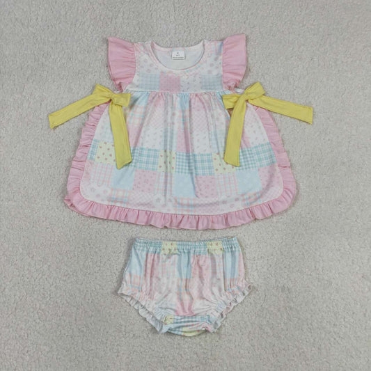 Pink flowers girls summer bummies outfit