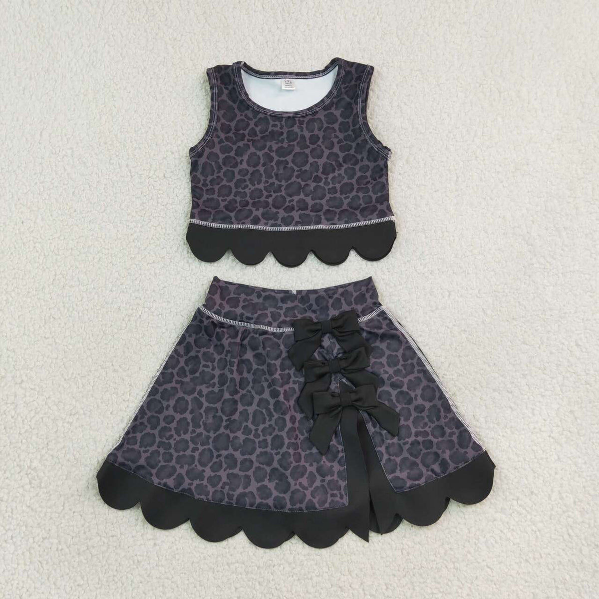 Black leopard sleeveless yoga pullover top matching skorts girls outfit