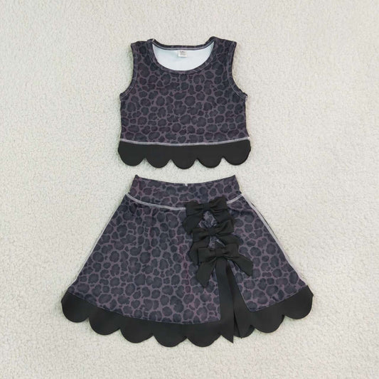 Black leopard sleeveless yoga pullover top matching skorts girls outfit