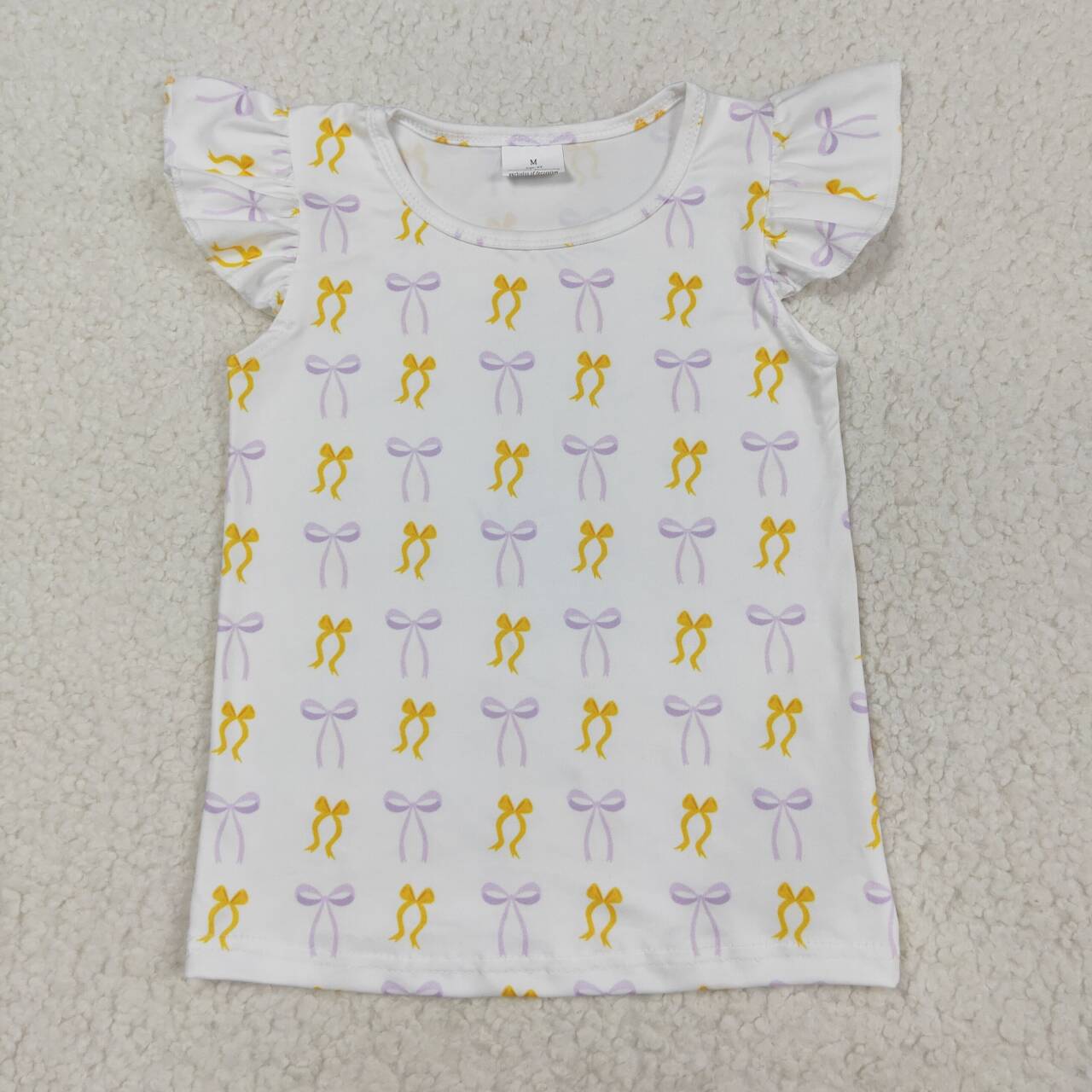 Girl short sleeve purple yellow bow t-shirt top