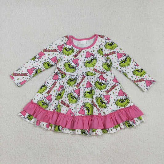Christmas green face girls long sleeve dress