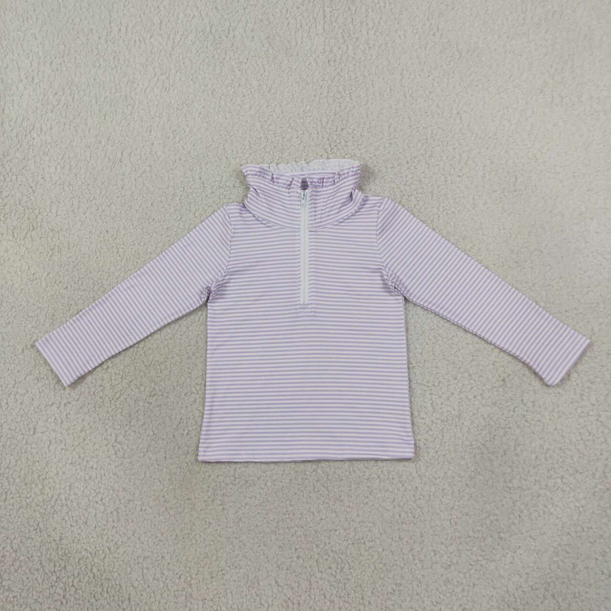 Lavender stripes kids girls long sleeve zip pullover top
