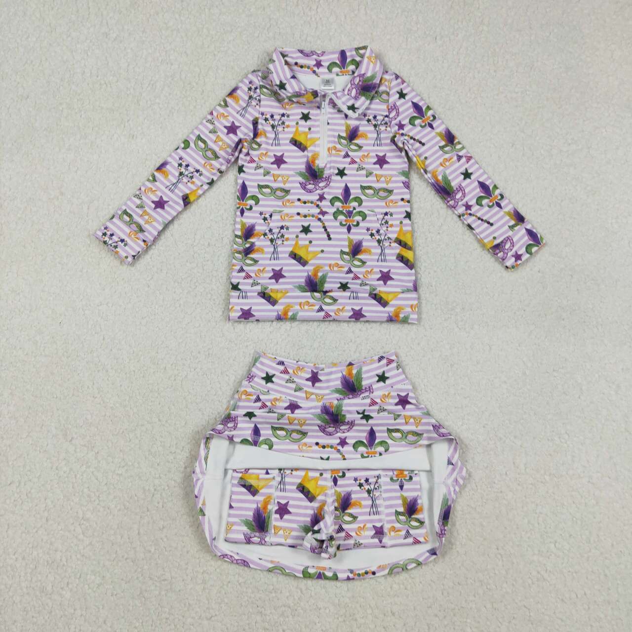 Mardi gras yoga pullover matching skirts girls outfit