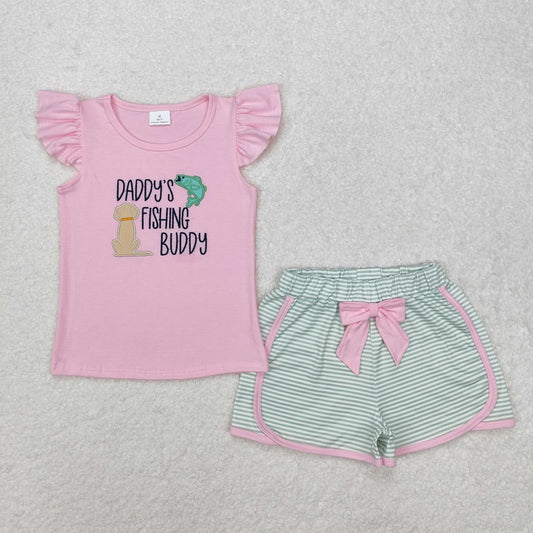 Embroidery Daddys fishing  bunny baby girls outfit