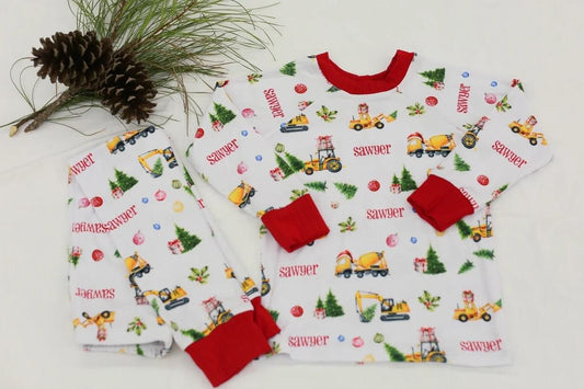 Christmas construction long sleeve pajama set