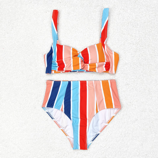 adult women stripes two pieces swimwear