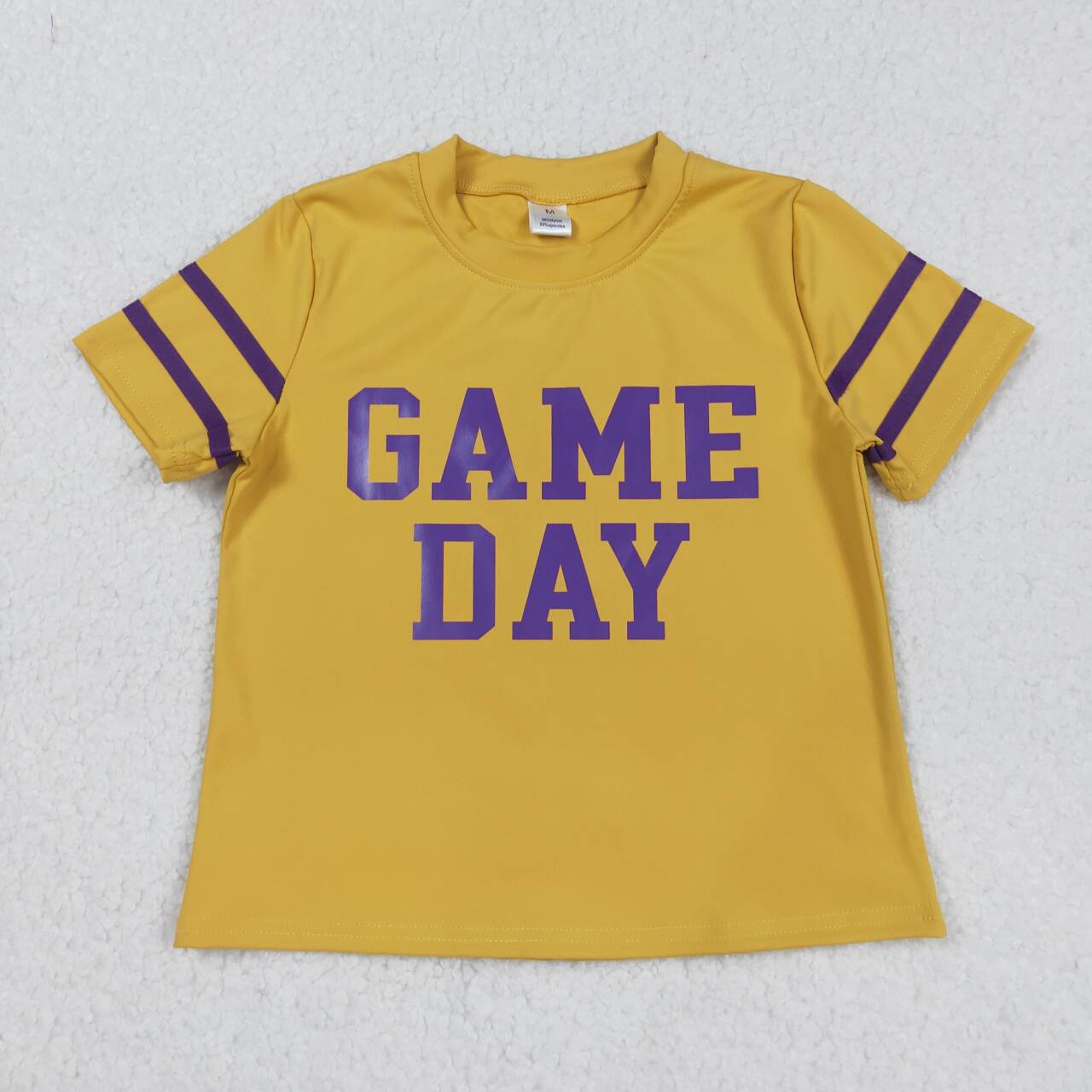 Baby girl short sleeve vinyl game day yellow yoga t-shirt