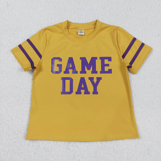 Baby girl short sleeve vinyl game day yellow yoga t-shirt