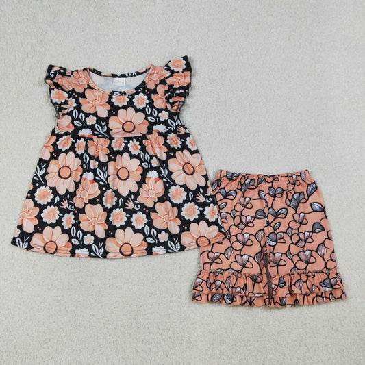 Flowers shirt matching shorts girls summer outfit