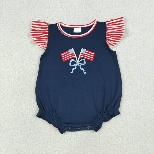 Embroidery American flag baby girls holiday romper