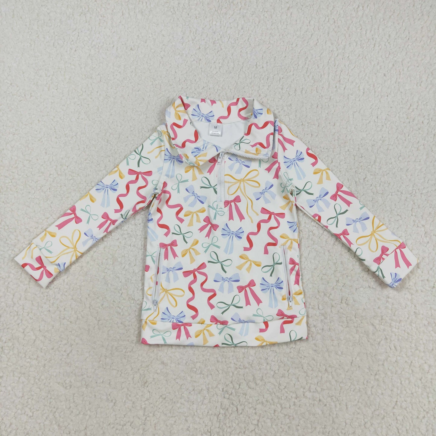Baby Girls Colorful Bows Yoga Zip Pocket Top Pullover