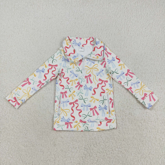 Baby Girls Colorful Bows Yoga Zip Pocket Top Pullover