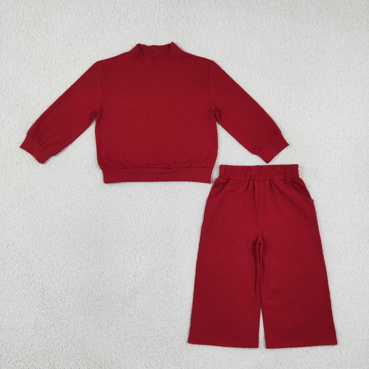 Dark Red color long sleeve top matching pants girls spring fall outfit