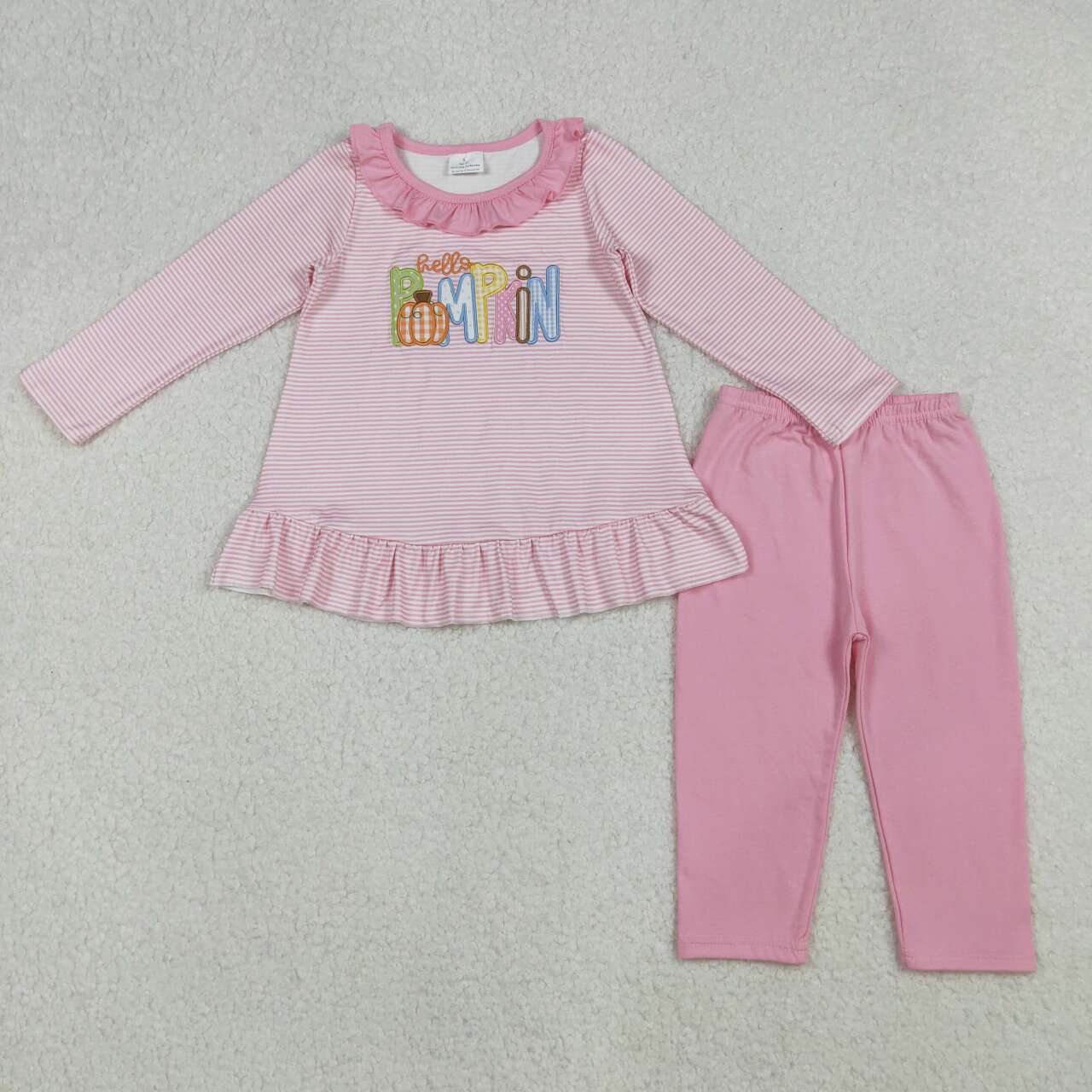 Embroidery hello pumpkin pink stripes fall season clothes