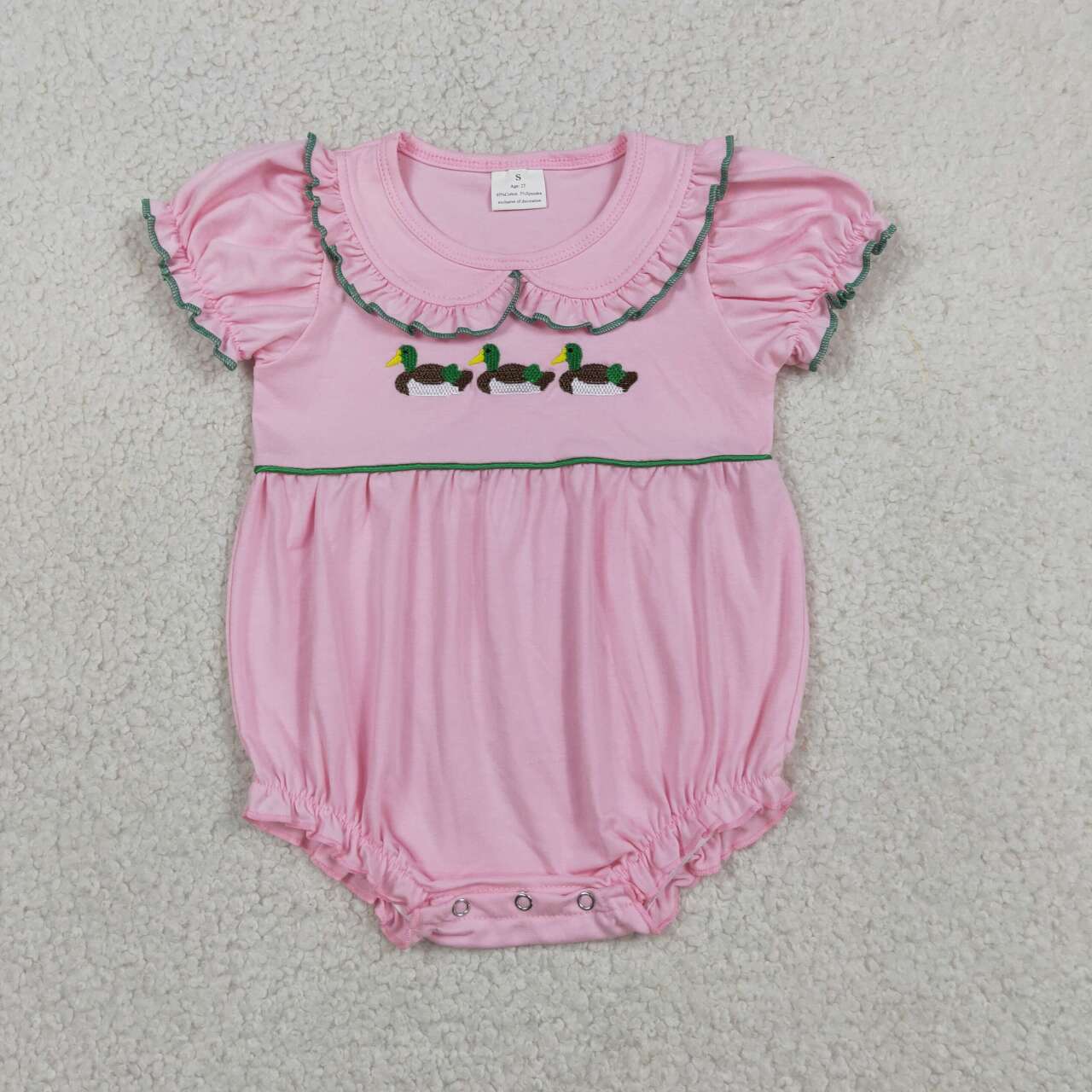 Embroidery Mallard duck toddle baby baby short sleeve romper