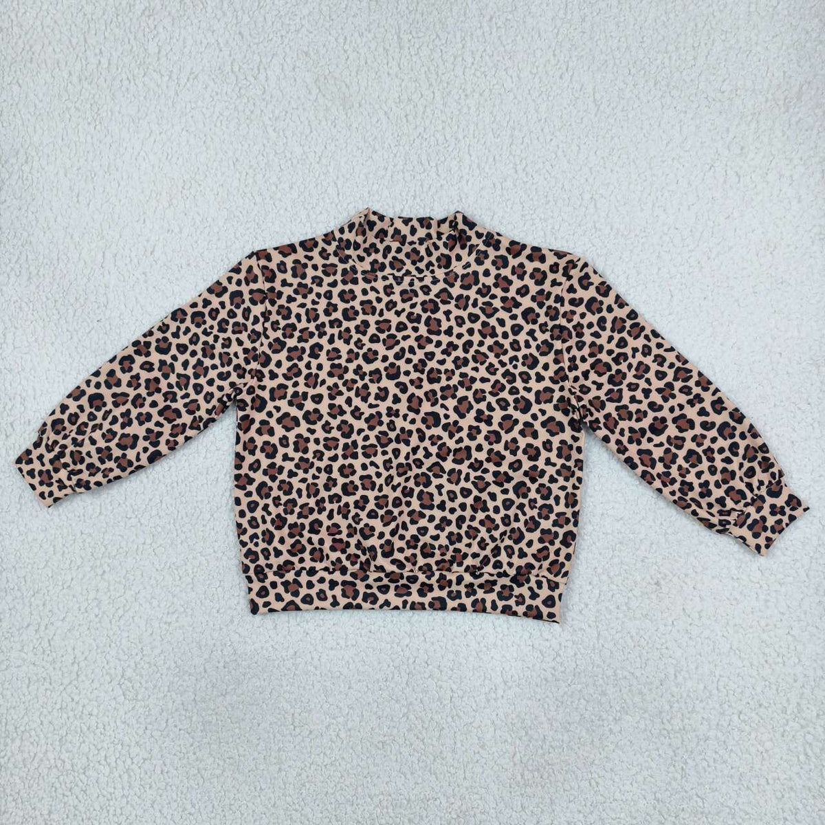 Leopard color girls long sleeve mock neck yoga top