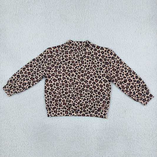 Leopard color girls long sleeve mock neck yoga top