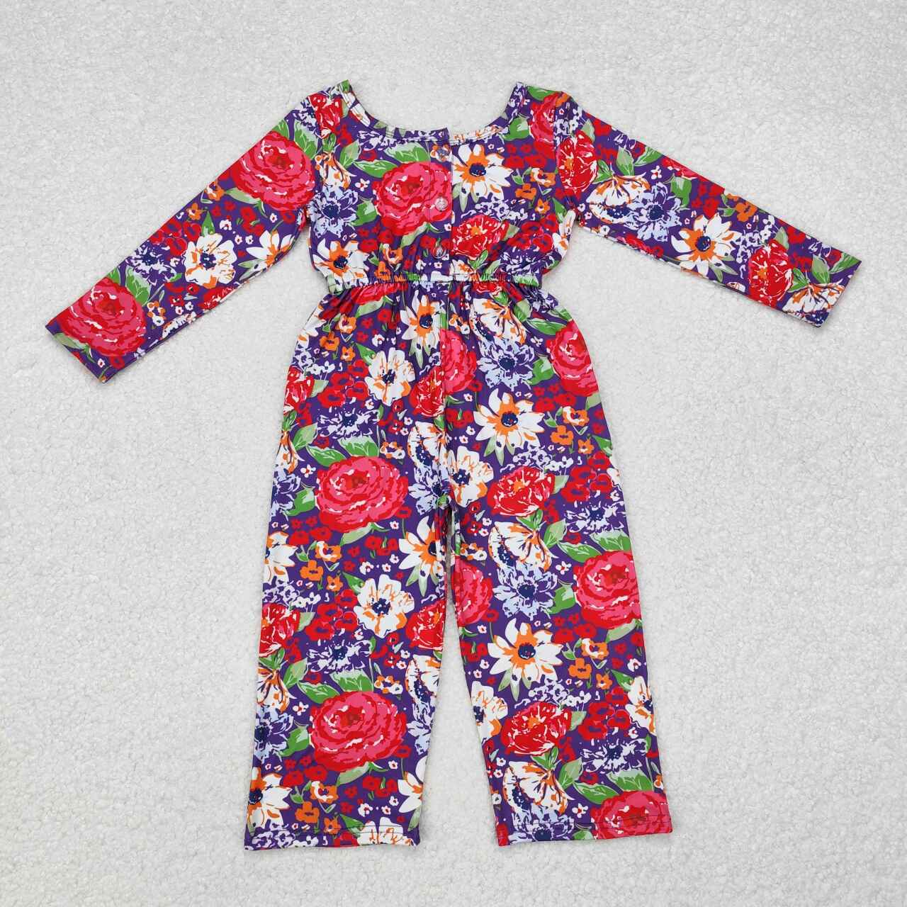 Wholesale kids baby girls red floral wide leg jumpsuit