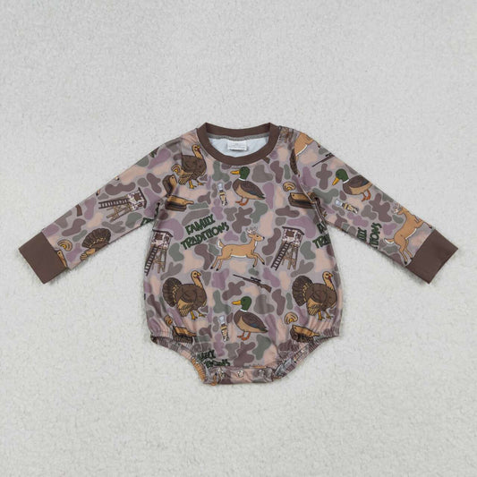 Duck call hunting season toddle baby boy long sleeve holiday romper