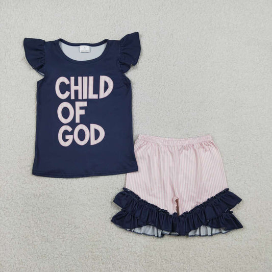 Child of God top matching shorts girls summer outfit