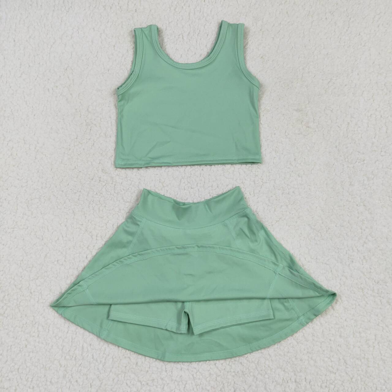 Baby girls light green active wear athletic summer yoga skirt outfit