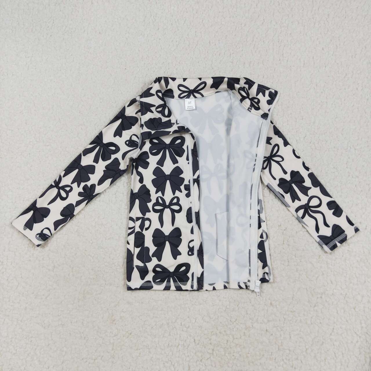 Black bow girls long sleeve yoga zip shirt