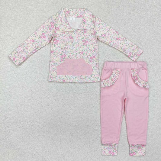 Infant baby girls flower print long sleeve clothing set