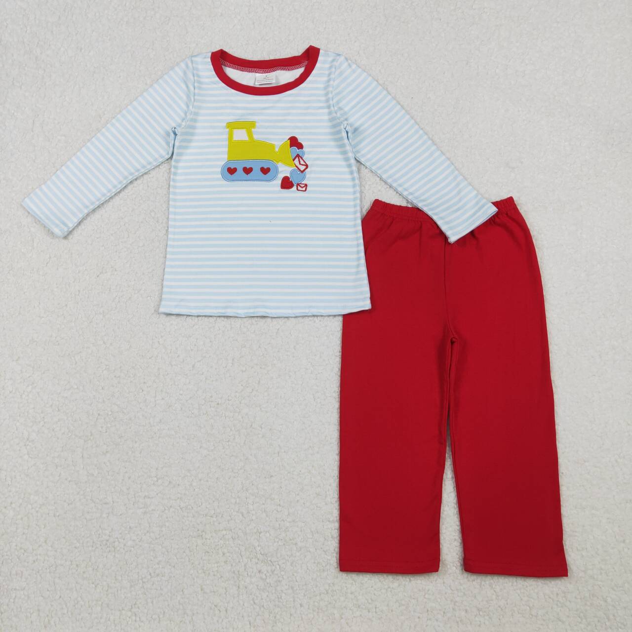 Baby boy embroidery Valentines heart long sleeve outfit