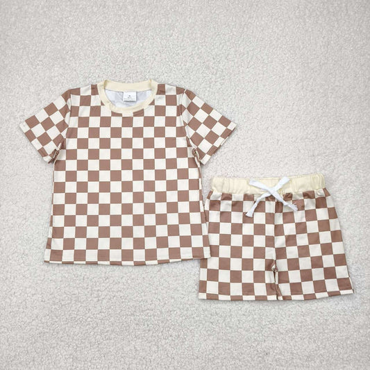Khaki checkered baby boy summer outfit