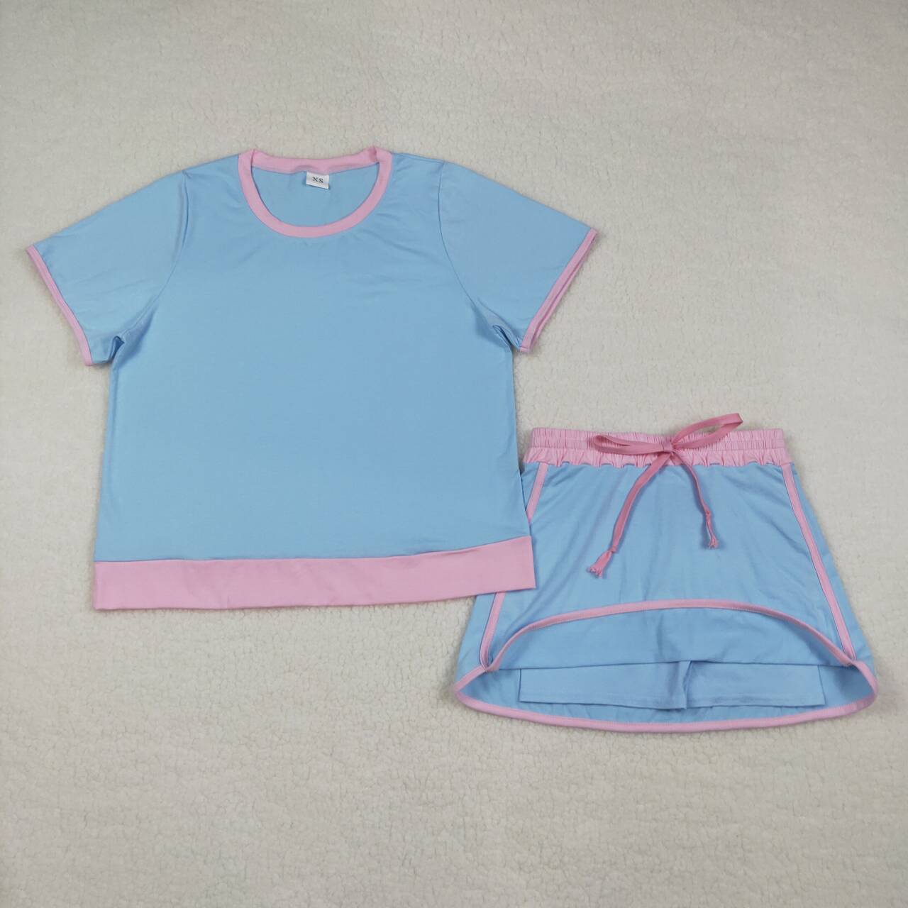 Adult women sky blue color short sleeve yoga outfit