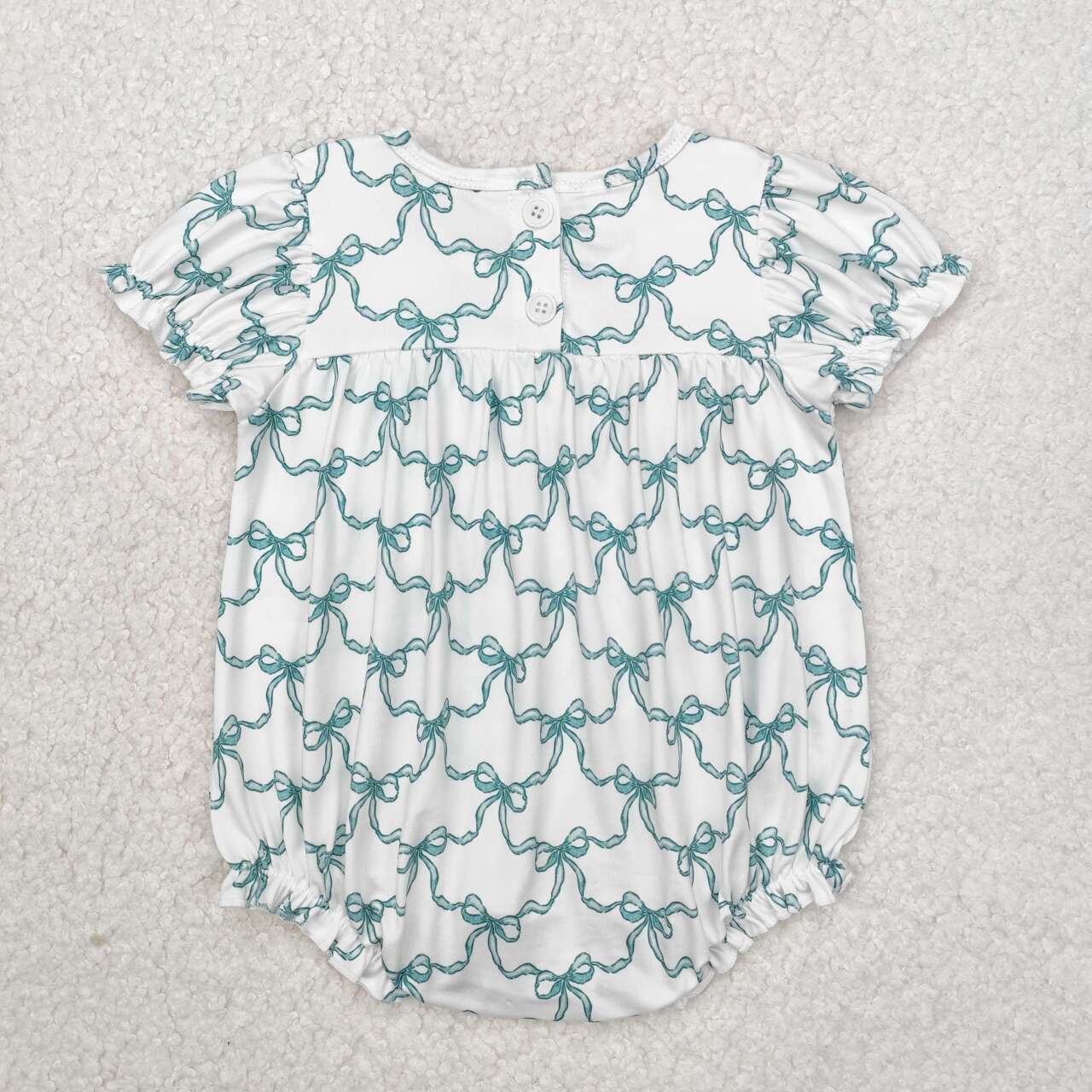 Toddle baby girl green bow coffee print romper