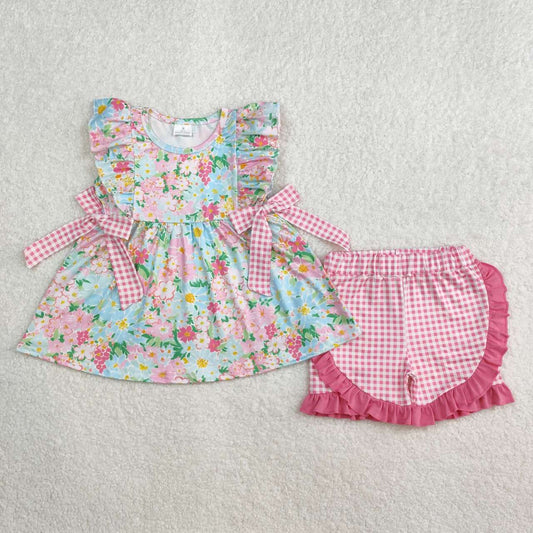 Toddle baby girl pink blue floral summer outfit