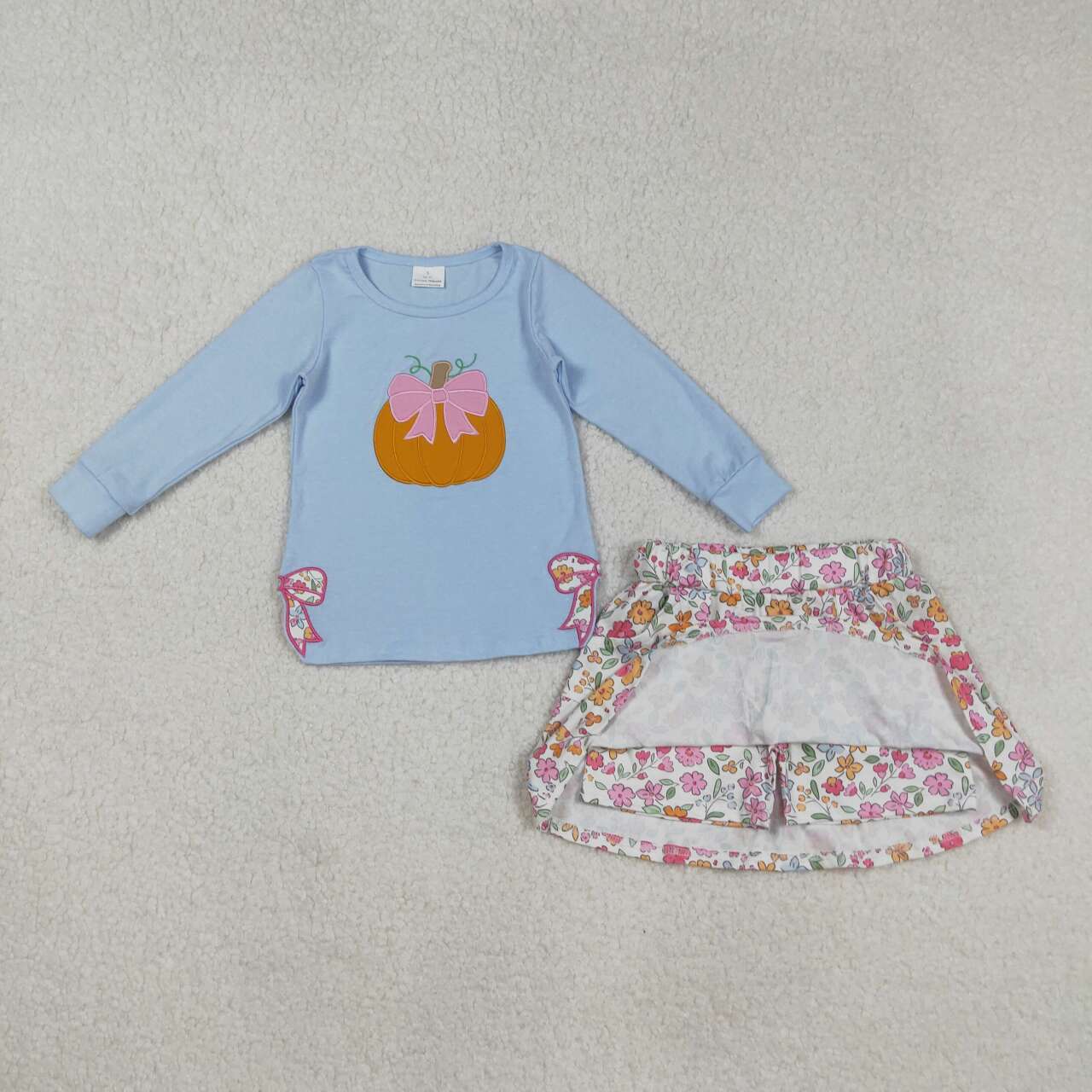 Toddle girl embroidery fall pumpin shirt floral skort outfit