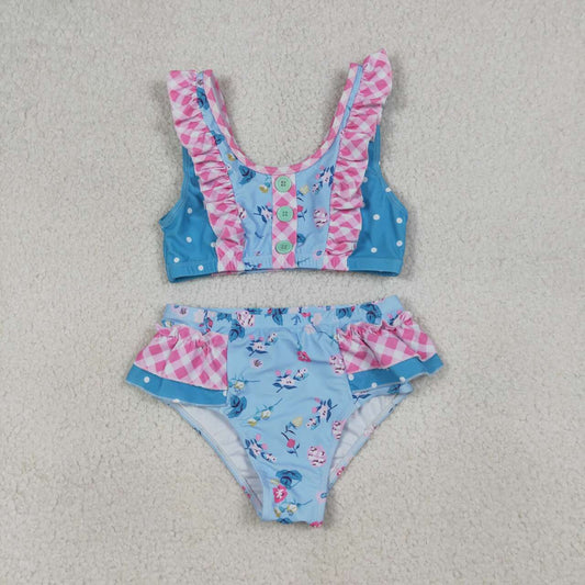 blue floral one piece summer swimwear