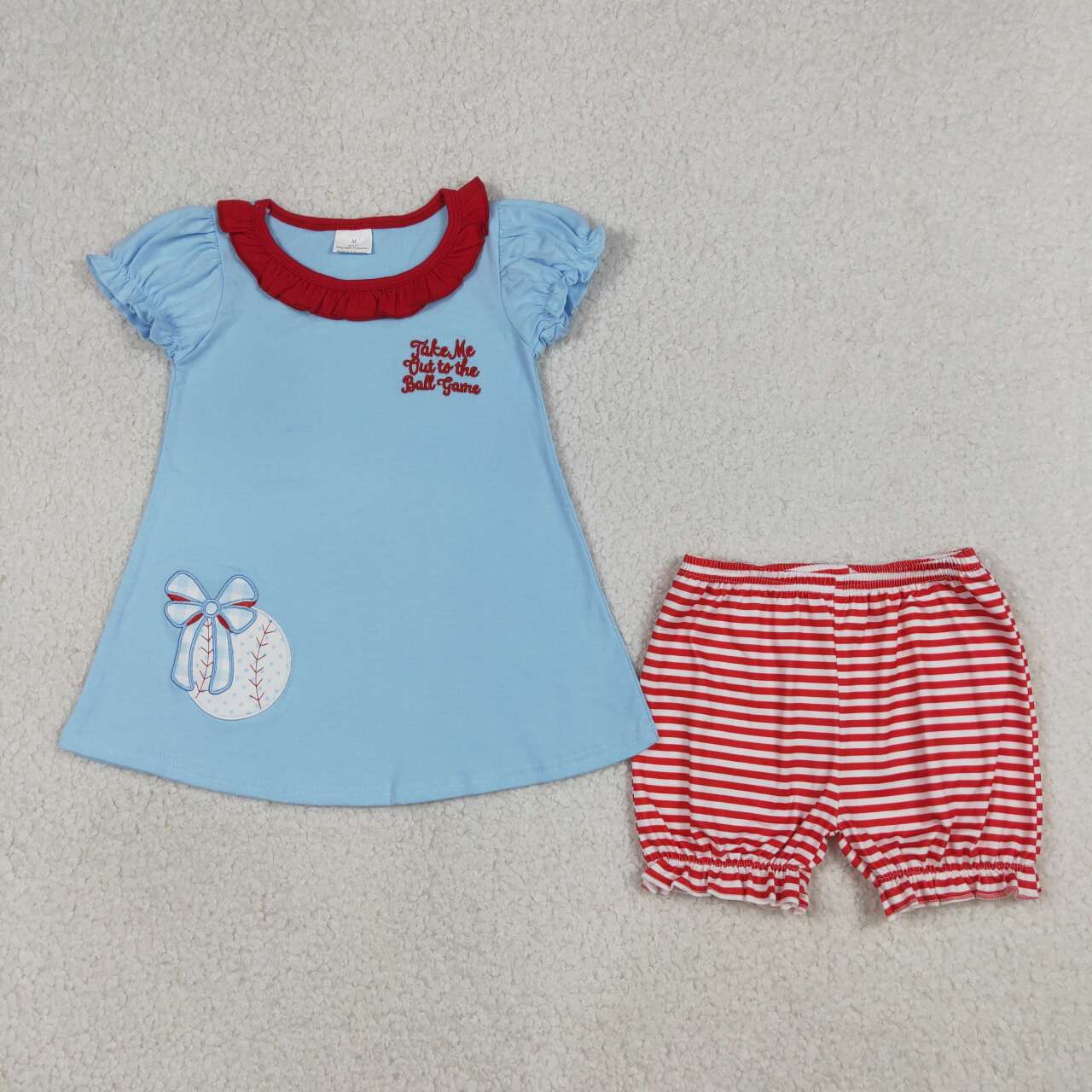 Embroidery Baseball print toddle girls summer outfit
