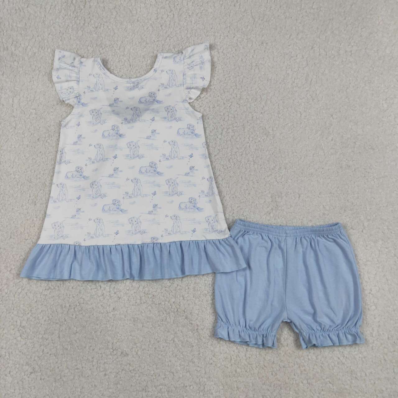 Cute dog top matching shorts girls summer outfit