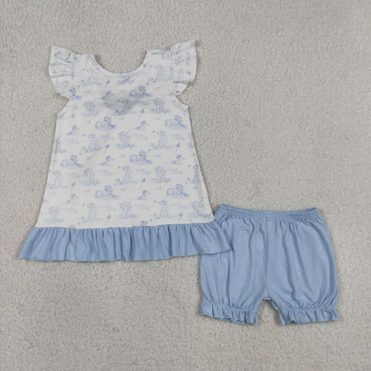 Cute dog top matching shorts girls summer outfit