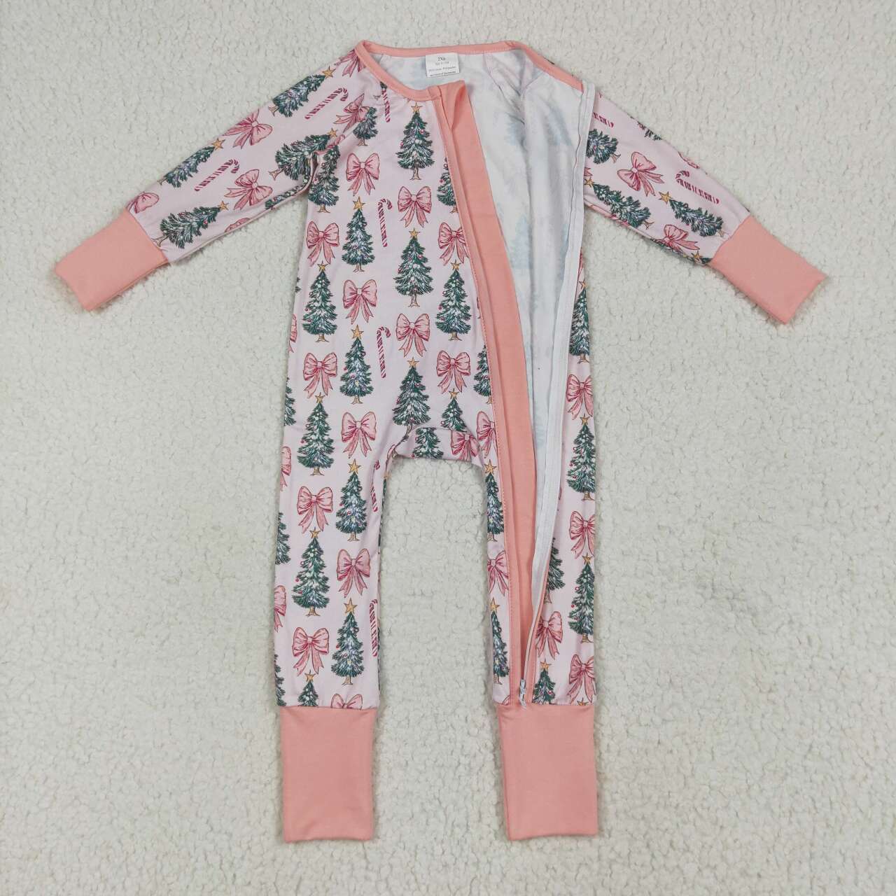 Christmas tree pink bow baby long sleeve romper