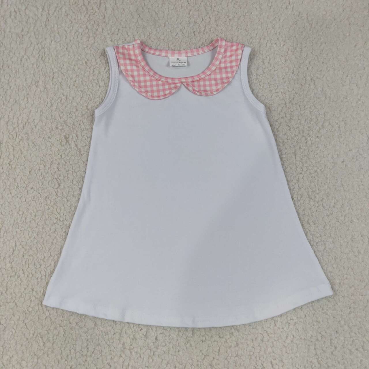 White color pink collar toddle girls summer tank top