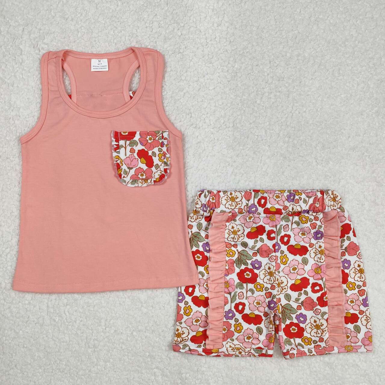Baby girls pink bow top matching shorts summer outfit