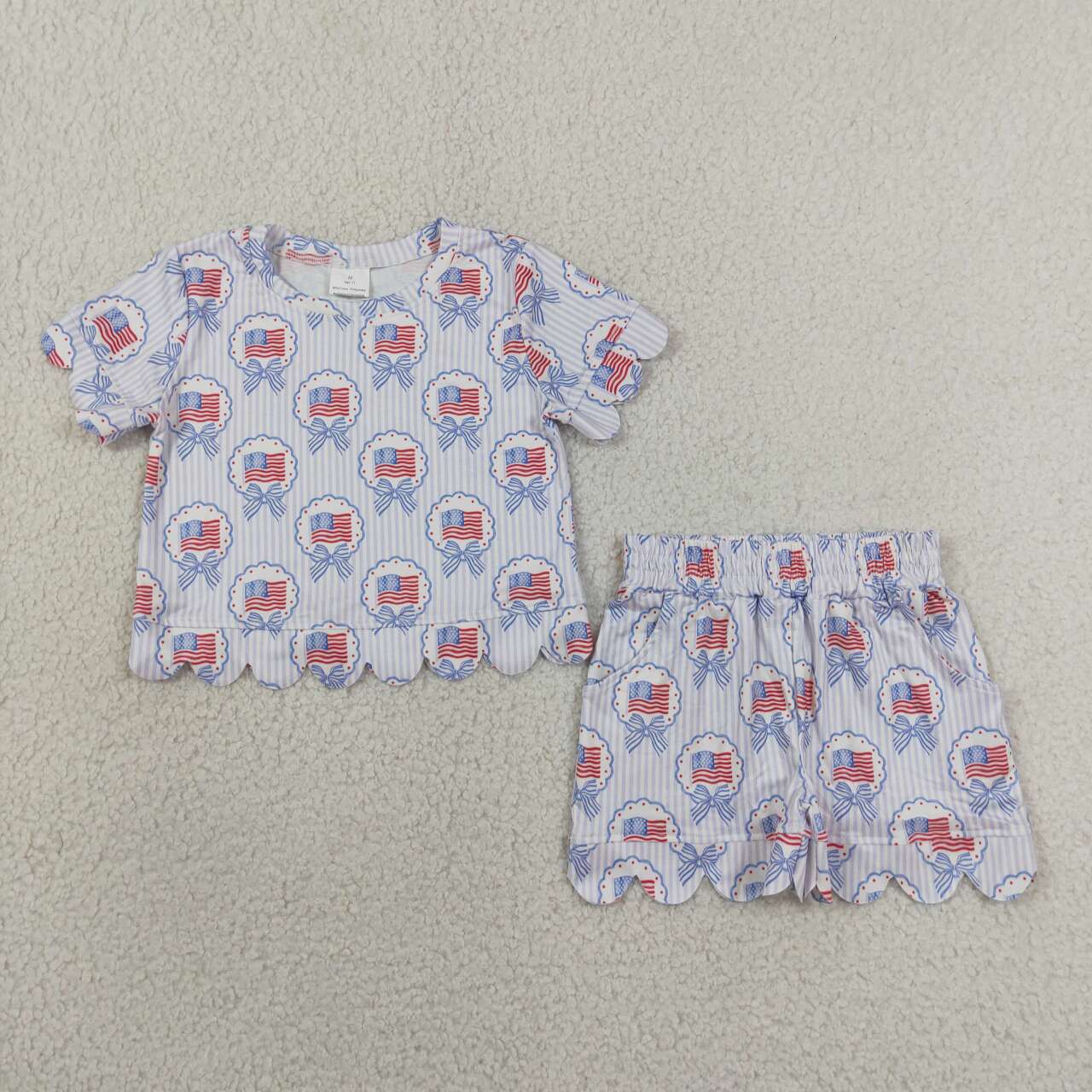 America flag top matching shorts girl summer clothes