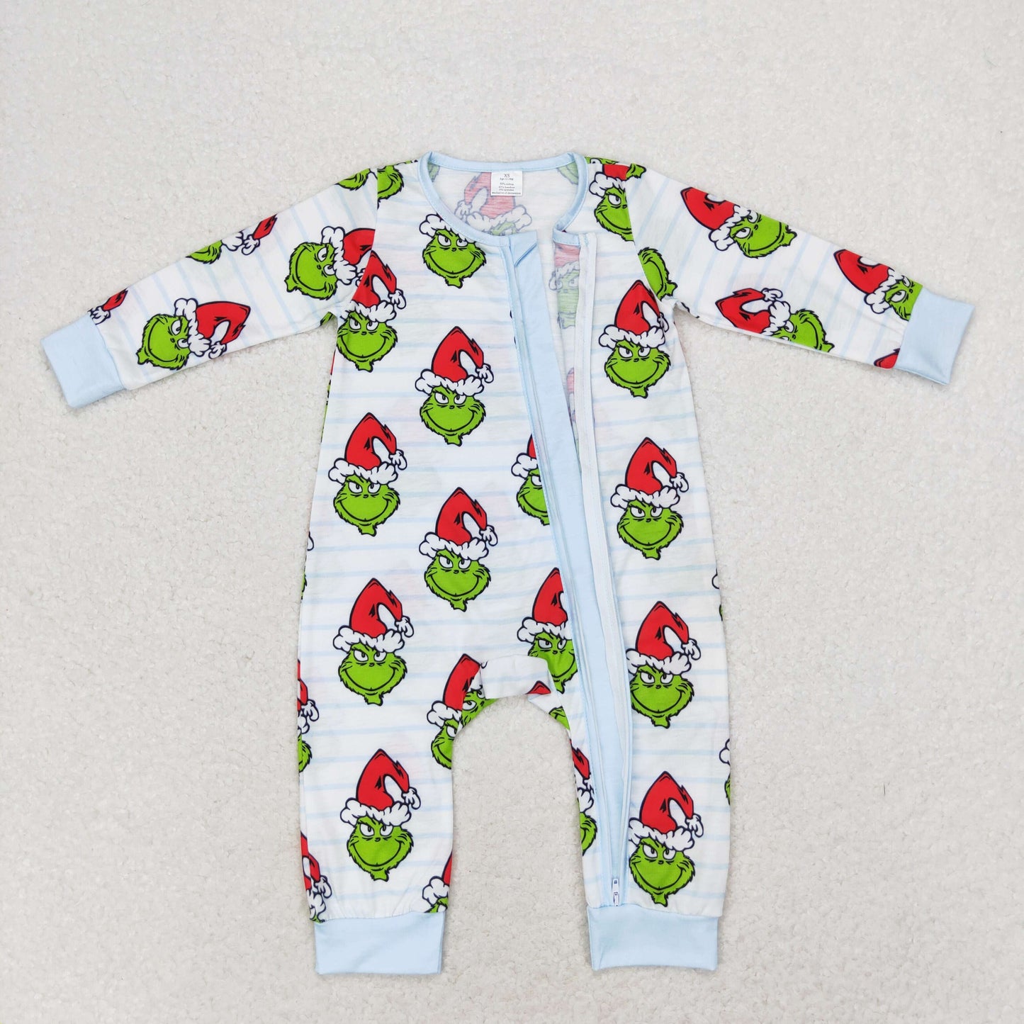 USA SHOP toddle baby boy long sleeve christmas green face bamboo zip romper