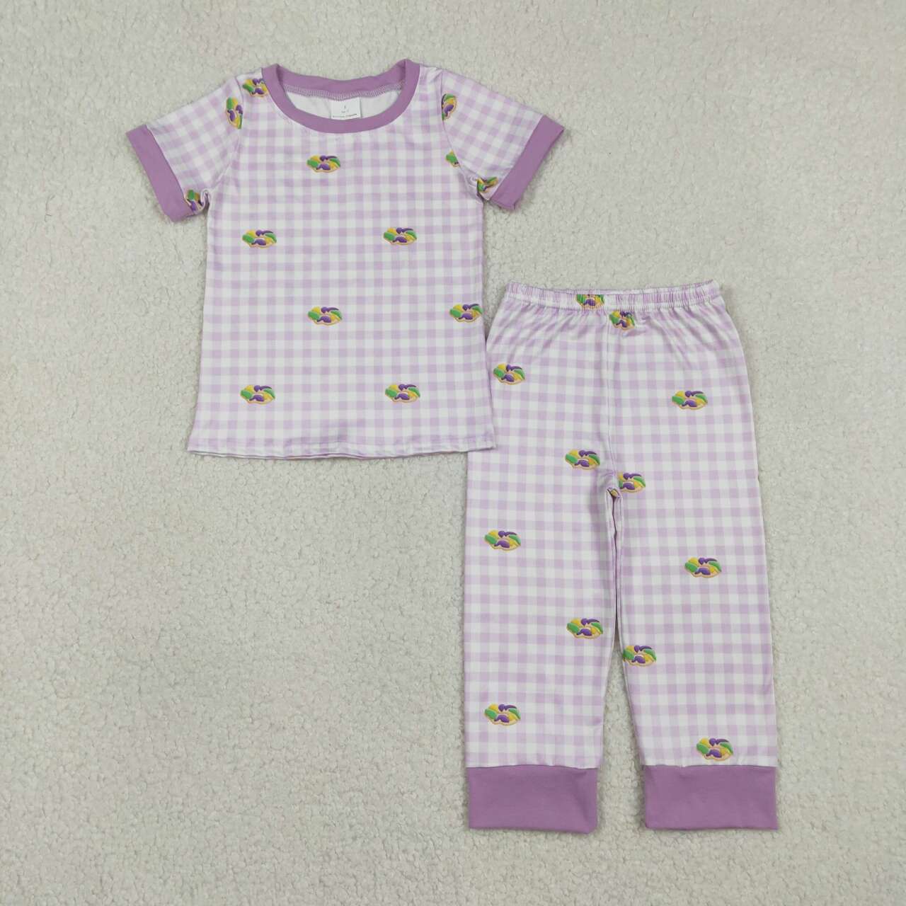 Mardi Gras embroidery design short sleeve top matching pants baby girl outfit