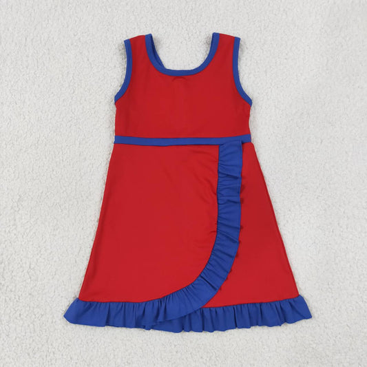 Red navy color girls summer yoga dress