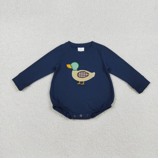 Embroidery Mallard duck infant baby boy long sleeve  romper