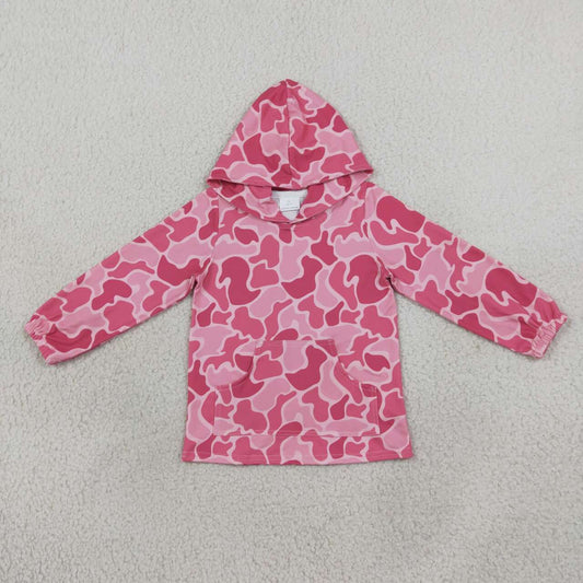 Girls pink camo long sleeve hoodie top
