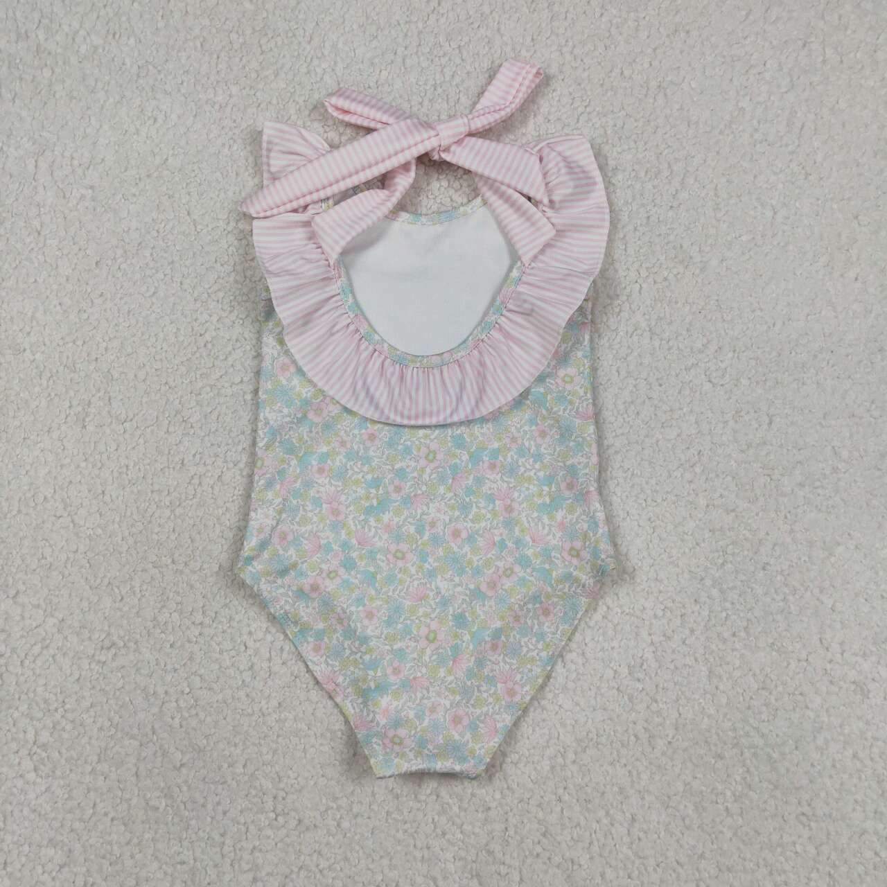 One piece pink blue floral bathing suit kids swimwear