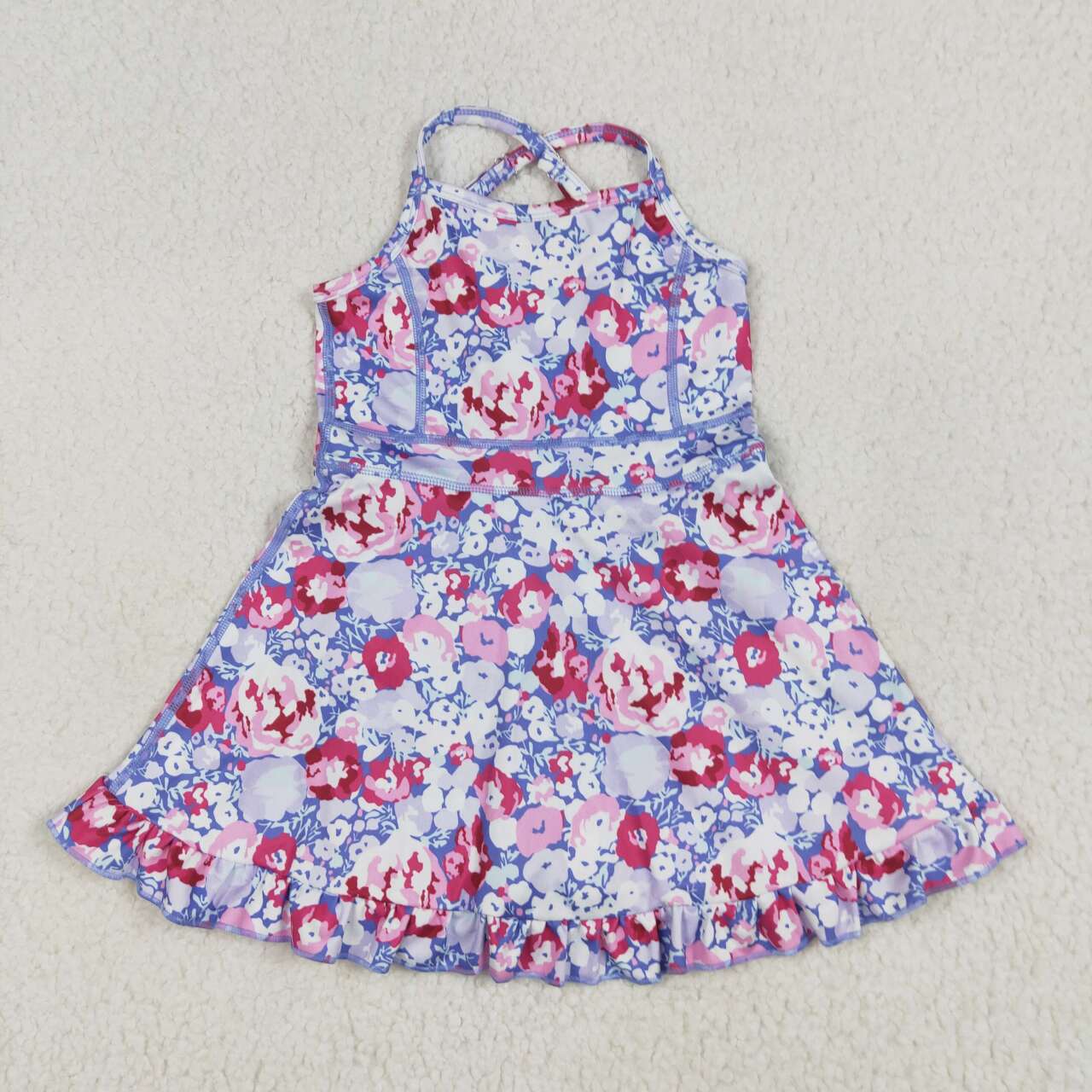 Baby girls red blue flower active wear athletic summer yoga skirt dress