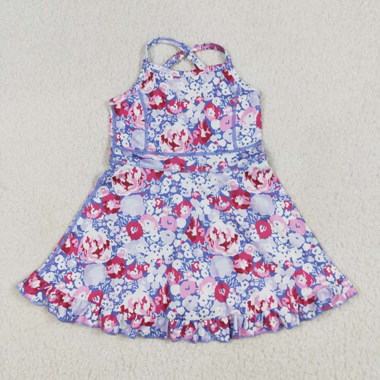 Baby girls red blue flower active wear athletic summer yoga skirt dress