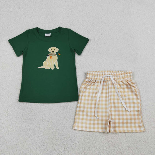 Embroidery Hunting dog shirt matching shorts boys summer outfit